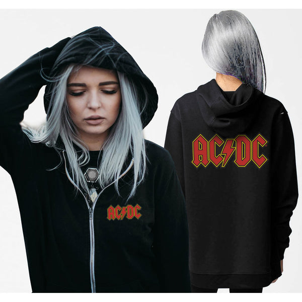 AC/DC Ladies Zipped Hoodie: Logo (Back Print)