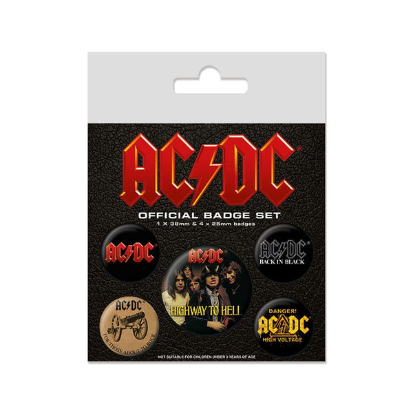 AC/DC Gift Set with boxed Coffee Mug, Woven Keychain, 5 x Button badges.