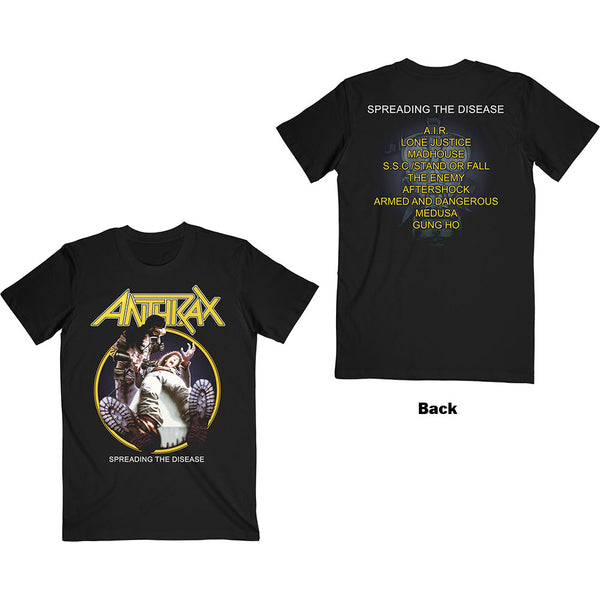 Anthrax | Official Band T-Shirt | Spreading The Disease Track list (Back Print)