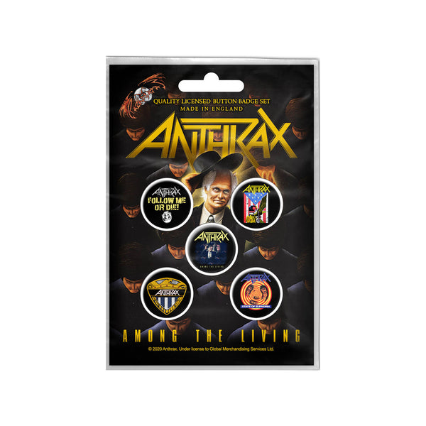Anthrax Gift Set with boxed Coffee Mug, 5 x Button Badges, 2 x Drinks Coasters, Fridge Magnet