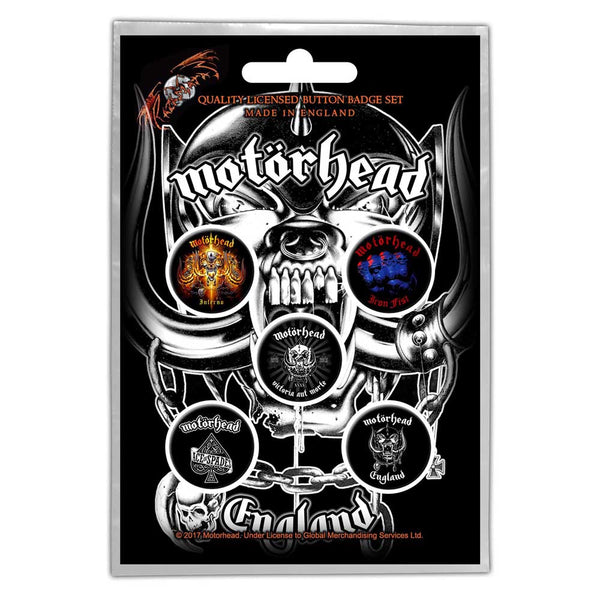 Motorhead Gift Set with Wallet, Sew on Patch, Gummy Wristband, 5 Button Badges, Fridge Magnet