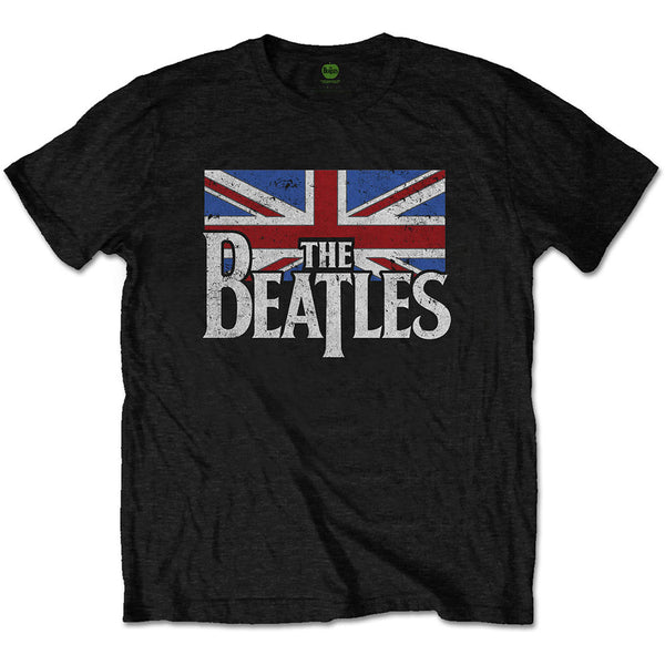 The Beatles | Official Band T-Shirt | Drop T Logo & Vintage Flag