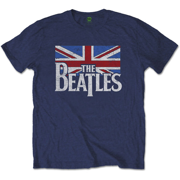 The Beatles | Official Band T-Shirt | Drop T Logo & Vintage Flag