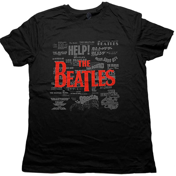 The Beatles Unisex T-Shirt: Titles & Logos (Puff Print)