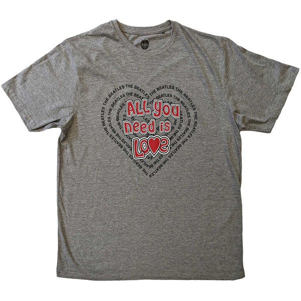 The Beatles | Official Band T-Shirt | All You Need Is Love Heart Grey