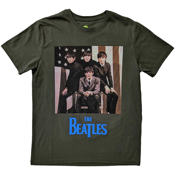 The Beatles | Official Band T-Shirt | US Flag Photo Green