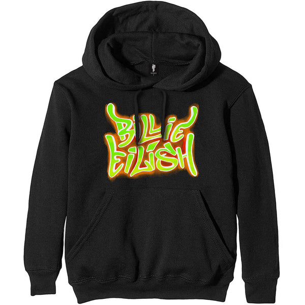Billie Eilish Unisex Pullover Hoodie: Airbrush Flames Blohsh (Back Print)