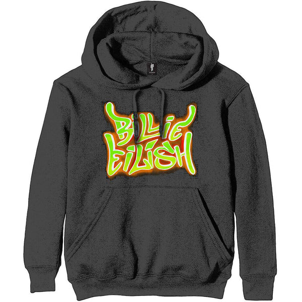Billie Eilish Unisex Pullover Hoodie: Airbrush Flames Blohsh (Back Print)