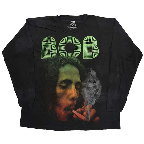 Bob Marley Unisex Long Sleeved T-Shirt: Smoke Gradient (Dip-Dye)