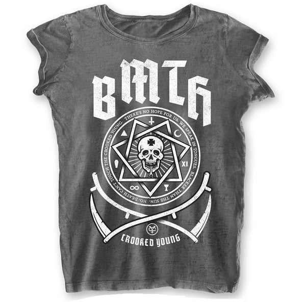 Bring Me The Horizon Ladies Fashion T-Shirt: Crooked Young (Burn Out)