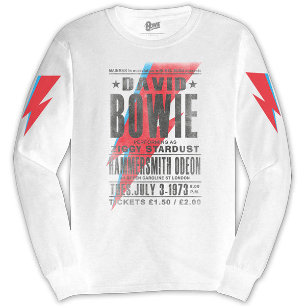 David Bowie Unisex Long Sleeved T-Shirt: Hammersmith Odeon (Arm Print)