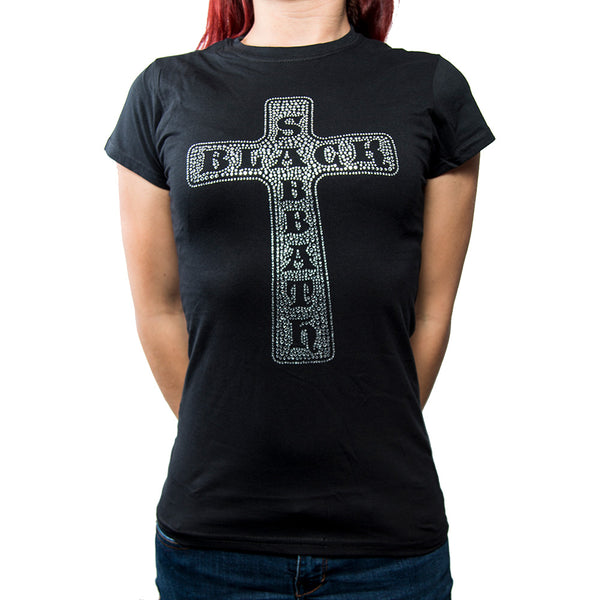 Black Sabbath Ladies Fashion T-Shirt: Cross (Diamante)
