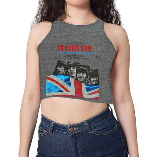 The Beatles Ladies Vest T-Shirt: The Beatles Story with Cropped Styling and Hotfix Applications
