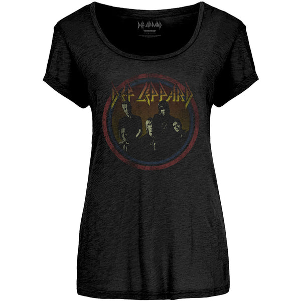 Def Leppard Ladies Fashion T-Shirt: Vintage Circle (Scoop Neck)