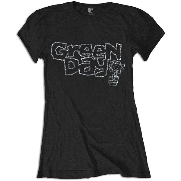 Green Day Ladies Fashion T-Shirt: Flower Pot (Diamante)