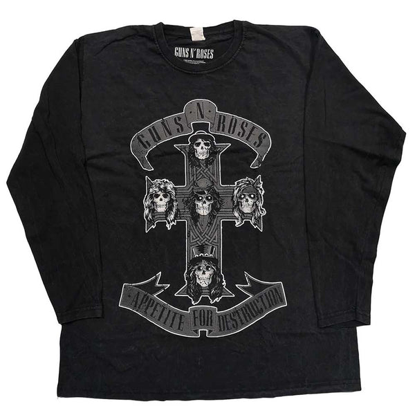 Guns N' Roses Unisex Long Sleeved T-Shirt: Monochrome Cross (Dip-Dye)