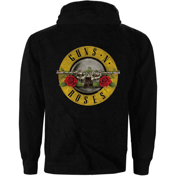Guns N' Roses Unisex Zipped Hoodie: Classic Logo (Back Print)