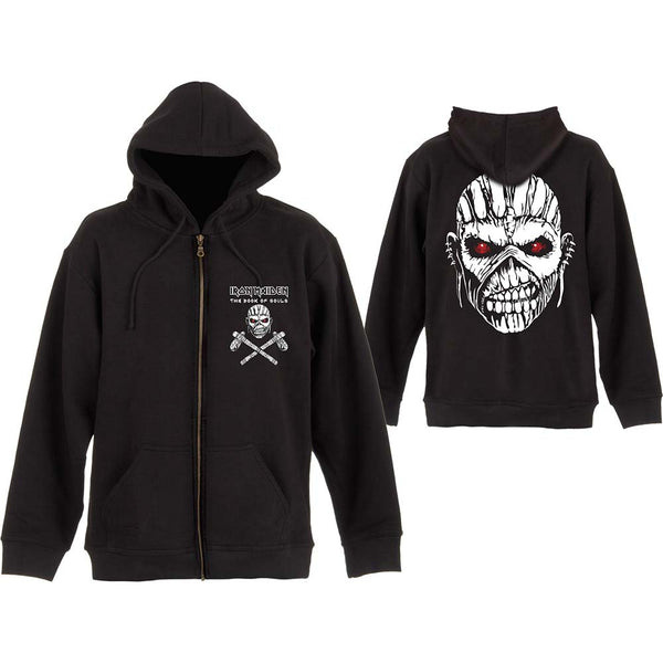 Iron Maiden Unisex Zipped Hoodie: Eddie Axe (Back Print)