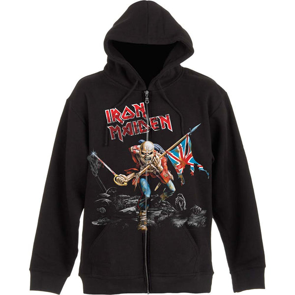 Iron Maiden Unisex Zipped Hoodie: Scuffed Trooper (Back Print)