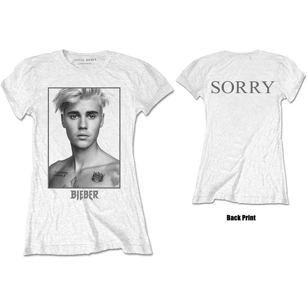 Justin Bieber Ladies T-Shirt: Sorry Ladies (Back Print)
