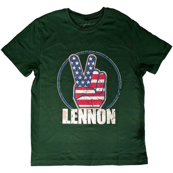 John Lennon | Official Band T-Shirt | Peace Fingers US Flag