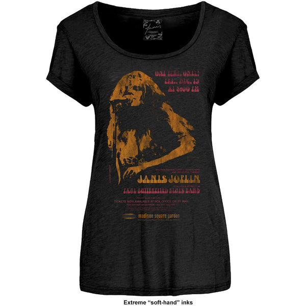 Janis Joplin Ladies Fashion T-Shirt: Madison Square Garden with Soft Hand Inks