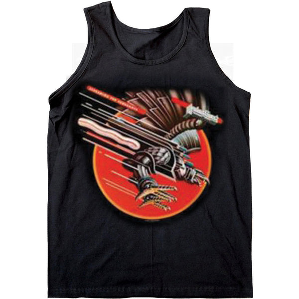 Judas Priest Ladies Vest T-Shirt: Vengeance with Glitter Print Application