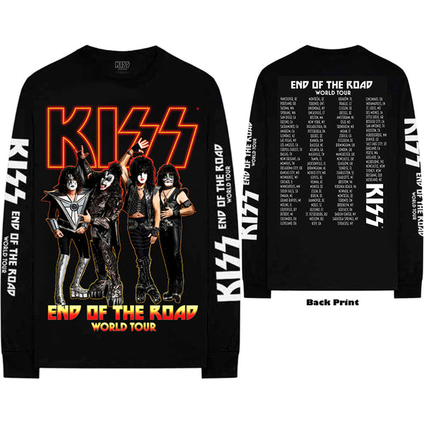 KISS Unisex Long Sleeved T-Shirt: End Of The Road Tour (Back & Arm Print)