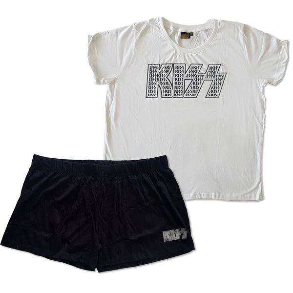 KISS Ladies Summer Short Pyjamas: Logo Infill