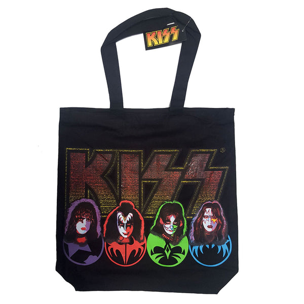 KISS Cotton Tote Bag: Faces & Logo (Back Print)