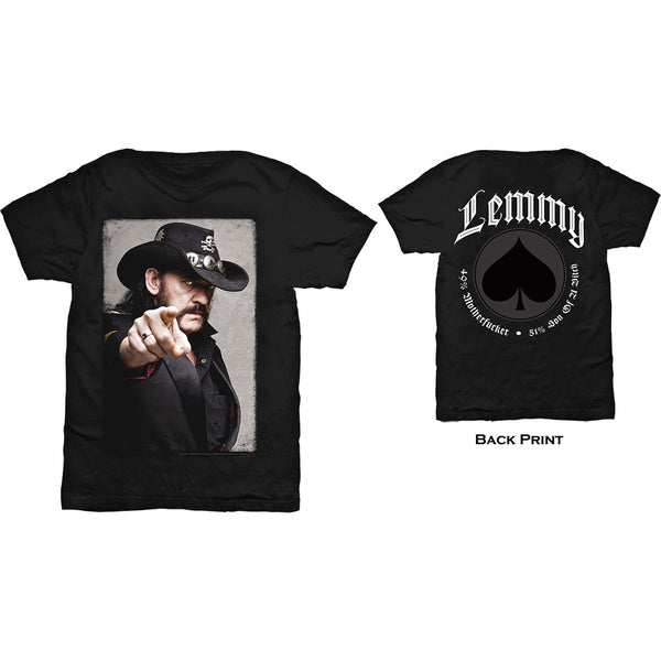 Lemmy | Official Band T-Shirt | Pointing Photo (Back Print)
