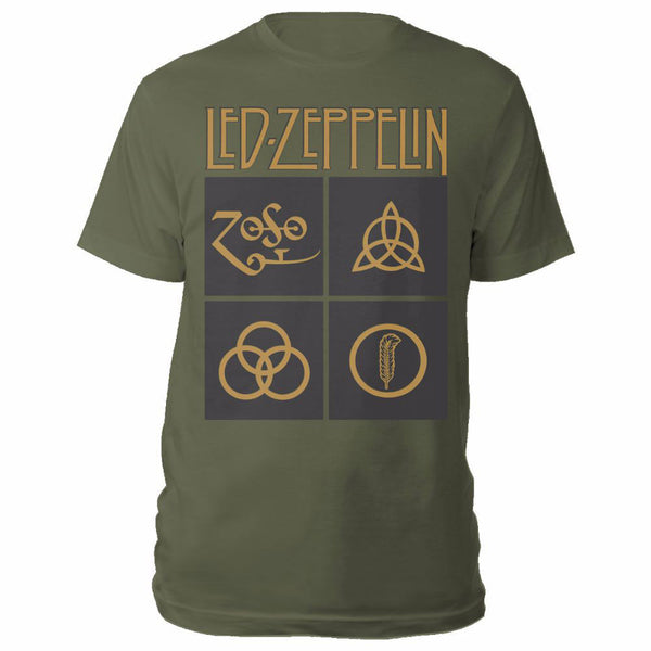 Led Zeppelin | Official Band T-Shirt | Gold Symbols in Black Square