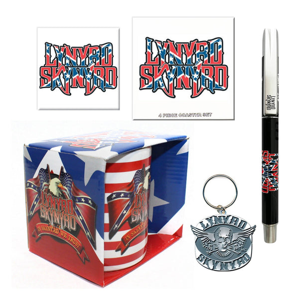 Lynyrd Skynyrd Gift Set with boxed Coffee Mug, Drinks Coasters set, Fridge Magnet, Keychain, Pen