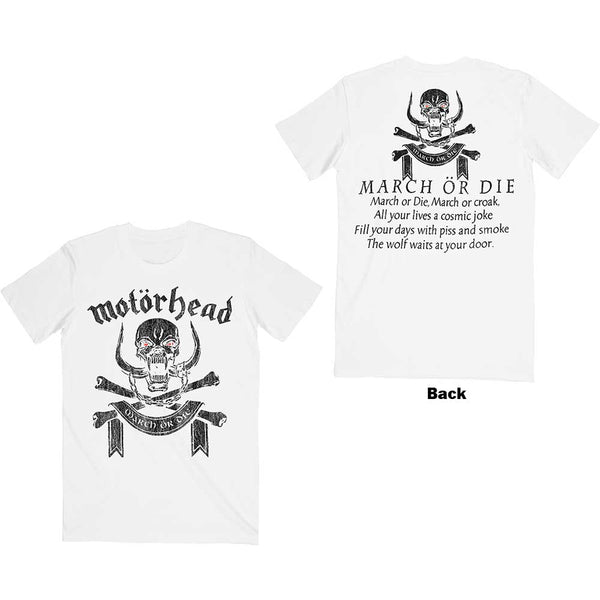 Motorhead | Official Band T-Shirt | March or Die (Back Print) white