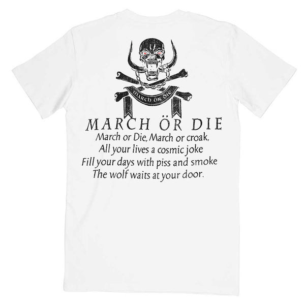 Motorhead Unisex T-Shirt: March or Die (Back Print) white