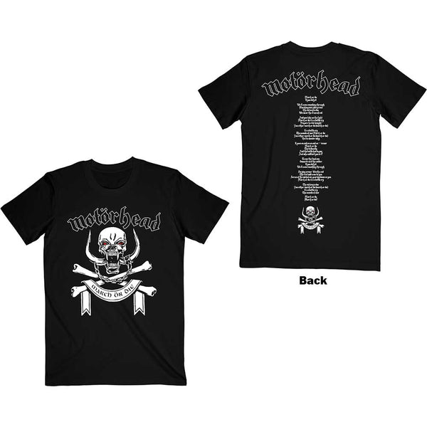 Motorhead | Official Band T-Shirt | March or Die Lyrics (Back Print)