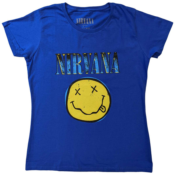 Nirvana | Official Band T-Shirt | Xerox Happy Face (blue)