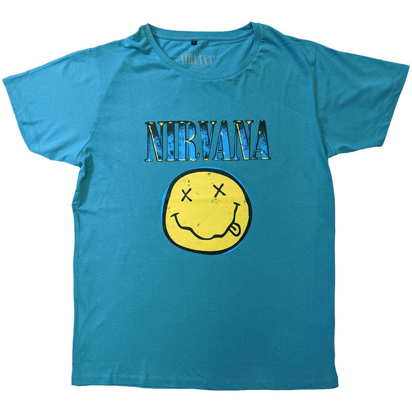 Nirvana | Official Band T-Shirt | Xerox Happy Face (Teal)