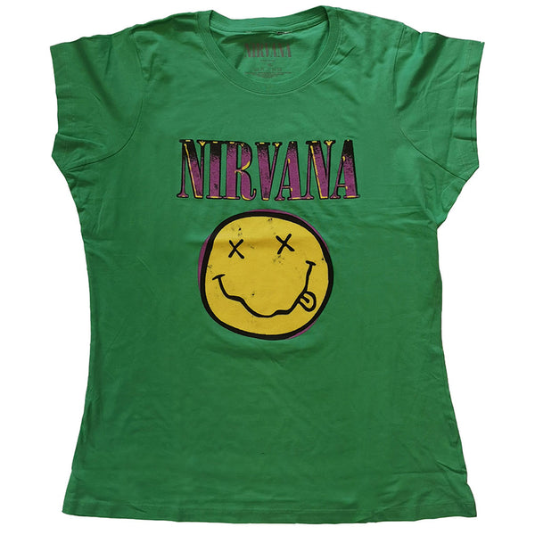 Nirvana Ladies T-Shirt: Xerox Happy Face Pink