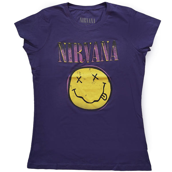 Nirvana Ladies T-Shirt: Xerox Happy Face Pink