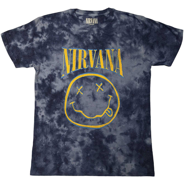 Nirvana | Official Band T-Shirt | Happy Face Blue Stroke (Wash Collection)