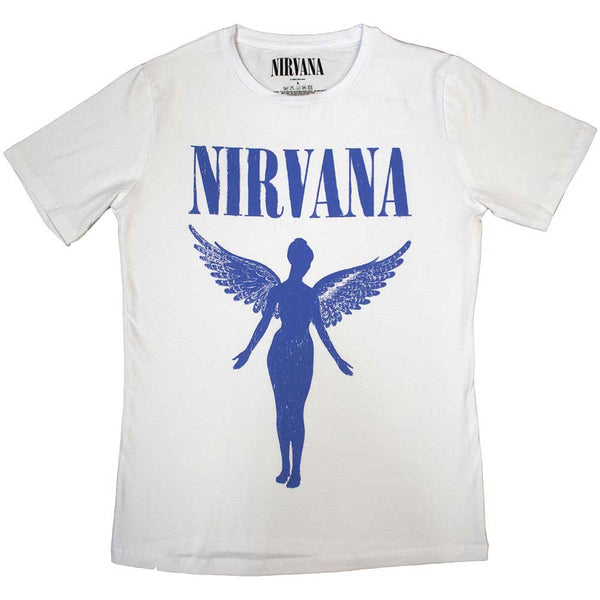 Nirvana | Official Band Ladies T-Shirt | Angelic Blue Mono white