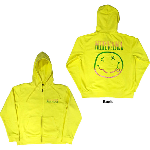 Nirvana Unisex Zipped Hoodie: Sorbet Ray Happy Face (Back Print)