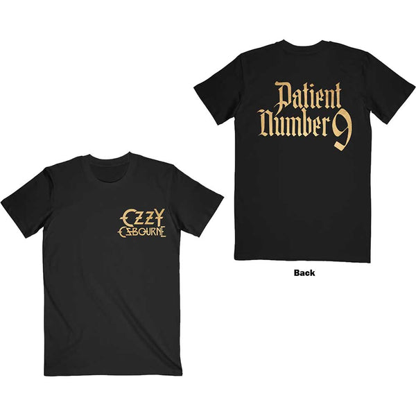 Ozzy Osbourne Unisex T-Shirt: Patient No. 9 Gold Logo (Back Print)