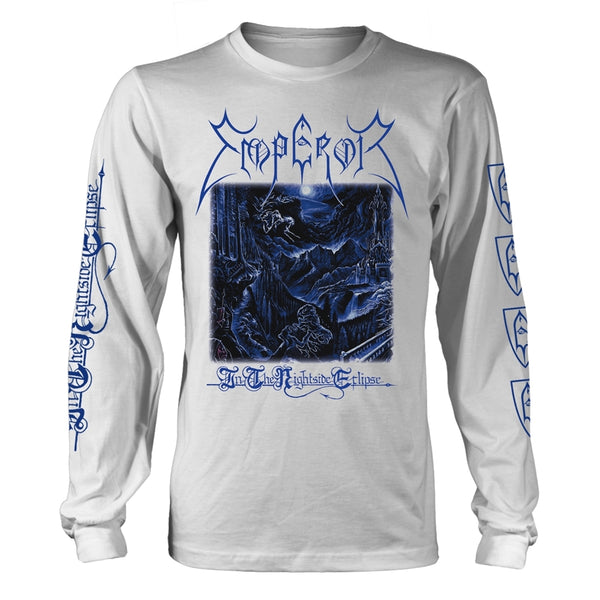 Emperor Unisex Long Sleeved T-shirt: In The Nightside Eclipse (White) (back print)