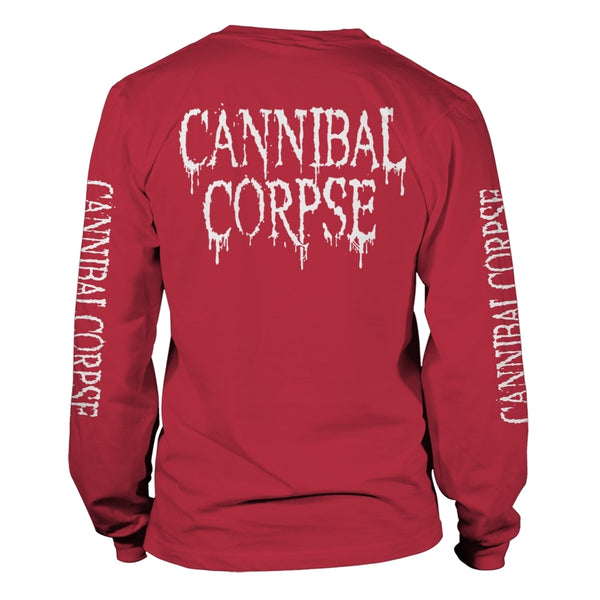 Cannibal Corpse Unisex Long Sleeved T-shirt: Pile Of Skulls 2018 (Red) (back print)