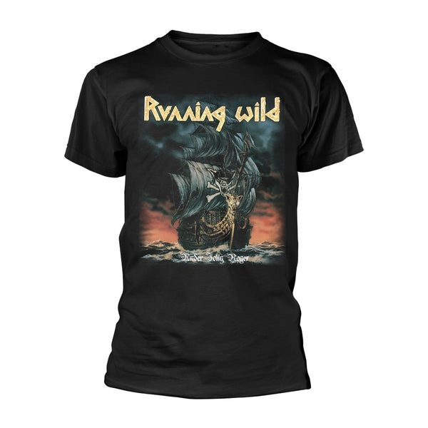 Running Wild Unisex T-shirt: Under Jolly Roger (Album) (back print)