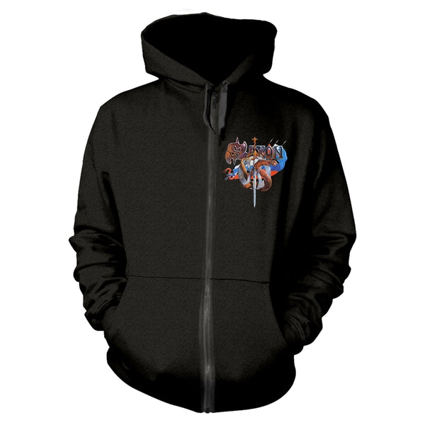 Saxon Unisex Zipped Hoodie: Crusader (back print)