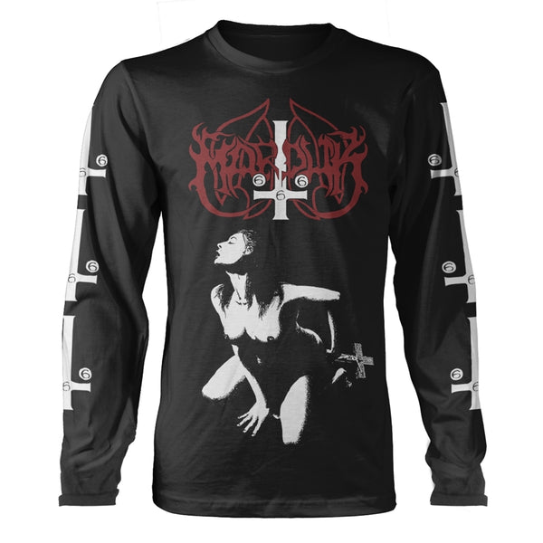 Marduk Unisex Long Sleeved T-shirt: Fuck Me Jesus (Black) (back print)