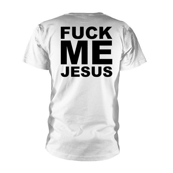 Marduk Unisex T-shirt: Fuck Me Jesus (White) (back print)